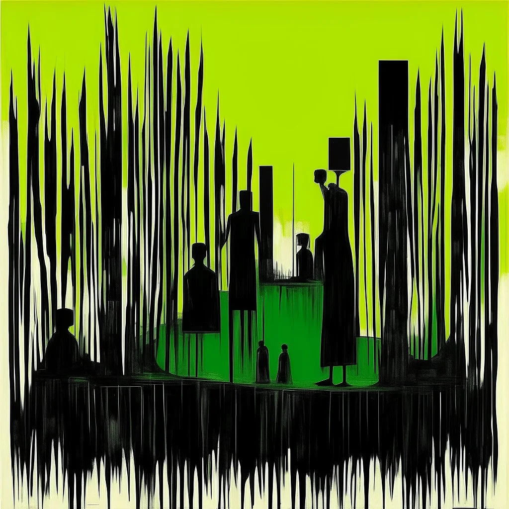 Negotiating dream frequencies, creeping absurdity, by Gabriel Pacheco, by Colin McCahon, ink illustration, Green and black color scheme, unsettling abstract art, sketchy