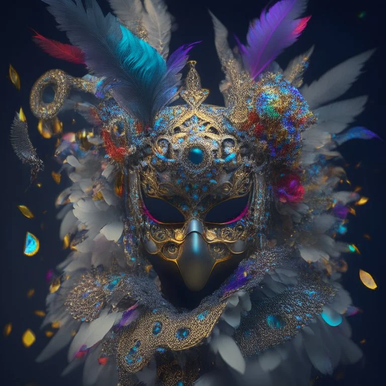 Mask of power. sly expression. digital airbrush, backlighting, chiaroscuro, intricate details, 3d render, lens flare, Venetian mask, plague doctor, filigree, feathers, gemstones, flowers, disco ball, hidden meanings, occult, esoteric, lego bionicle, by paul rubens.4k, full detail, high resolution, digital art, anime