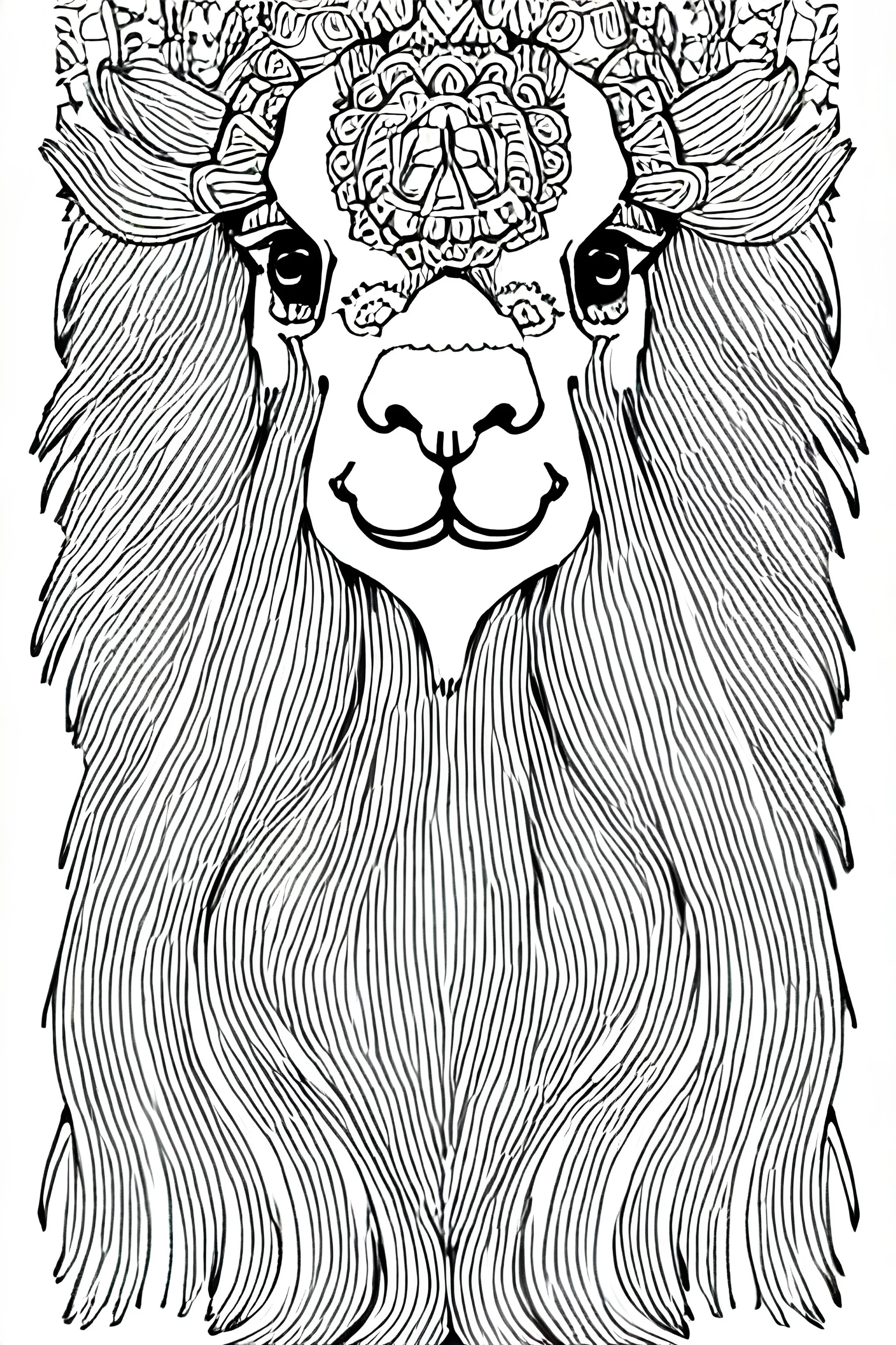 Coloring Page for adults, alpaca Image , White background, clean line art, fine line art --HF--AR2:3