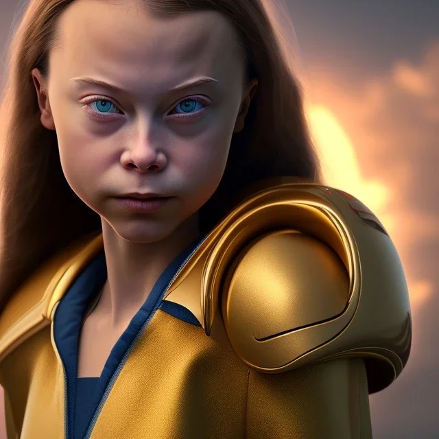  Greta Thunberg octane render, 8k, high detail, droid, android, metallic