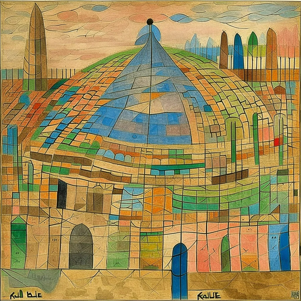 A tan underground twisted coliseum painted by Paul Klee