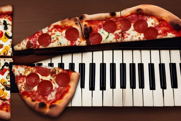 piano, pizza, guitar, night city