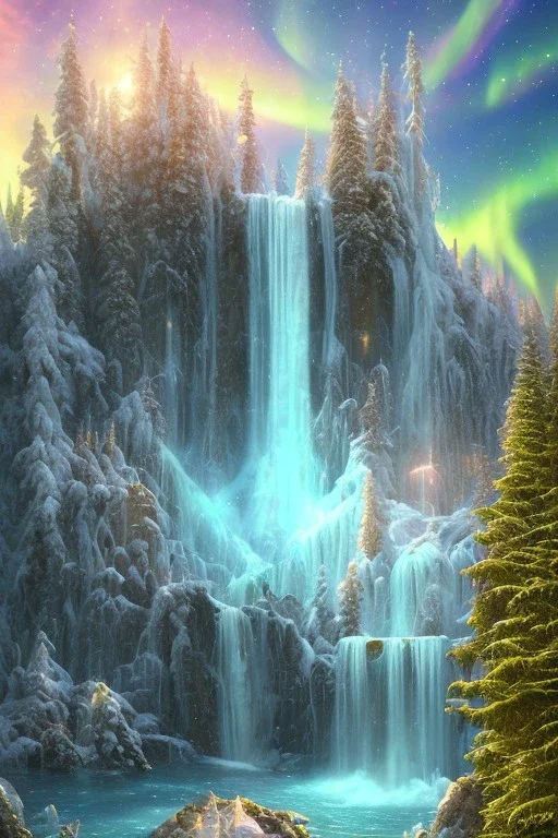  pink and gold crystalline background，waterfall, perspective, northern Lights, full of details, smooth, bright sunshine，soft light atmosphere, light effect，vaporwave colorful, concept art, smooth, extremely sharp detail, finely tuned detail, ultra high definition, 8 k, unreal engine 5, ultra sharp focus