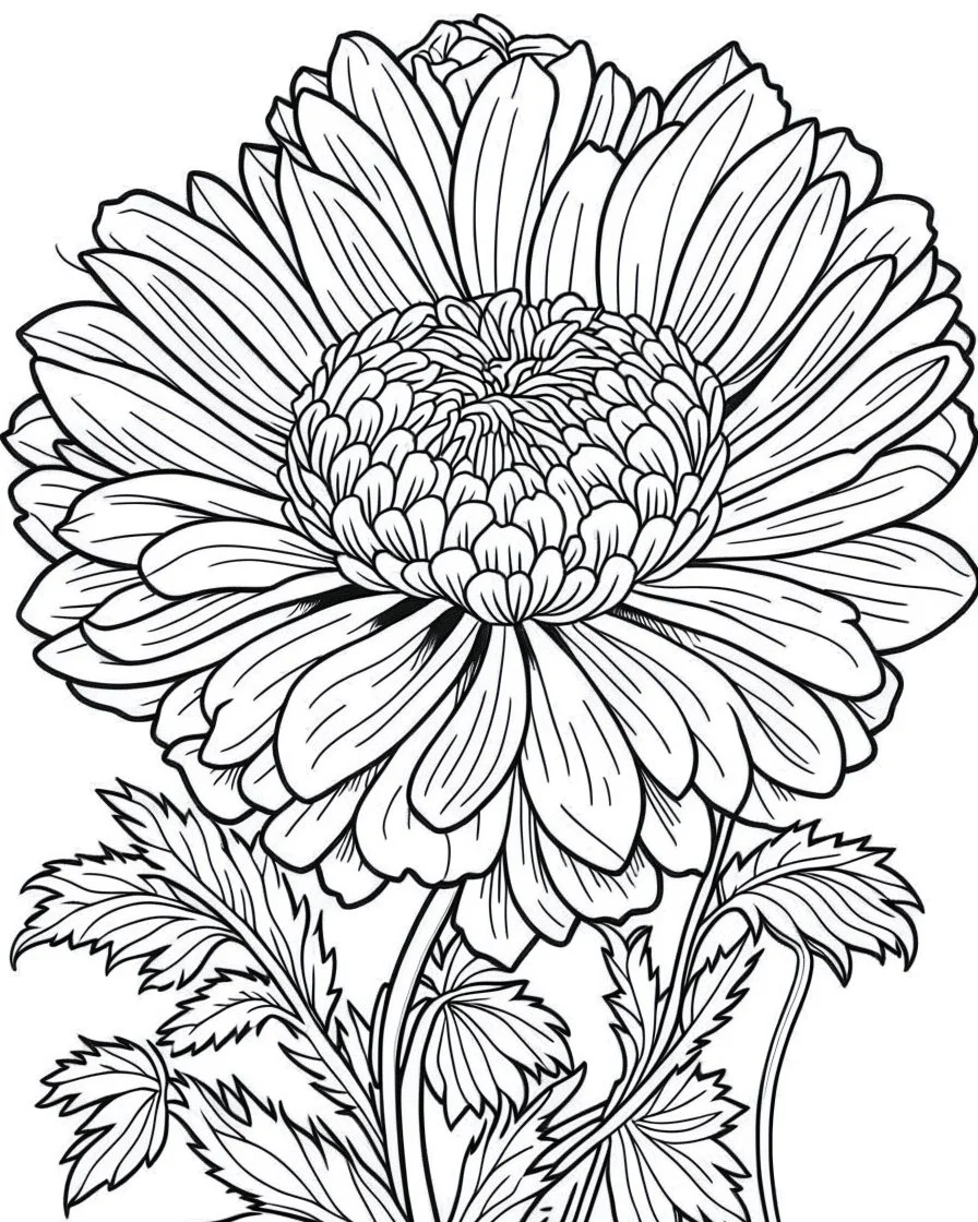 real massive Marigold flower coloring page