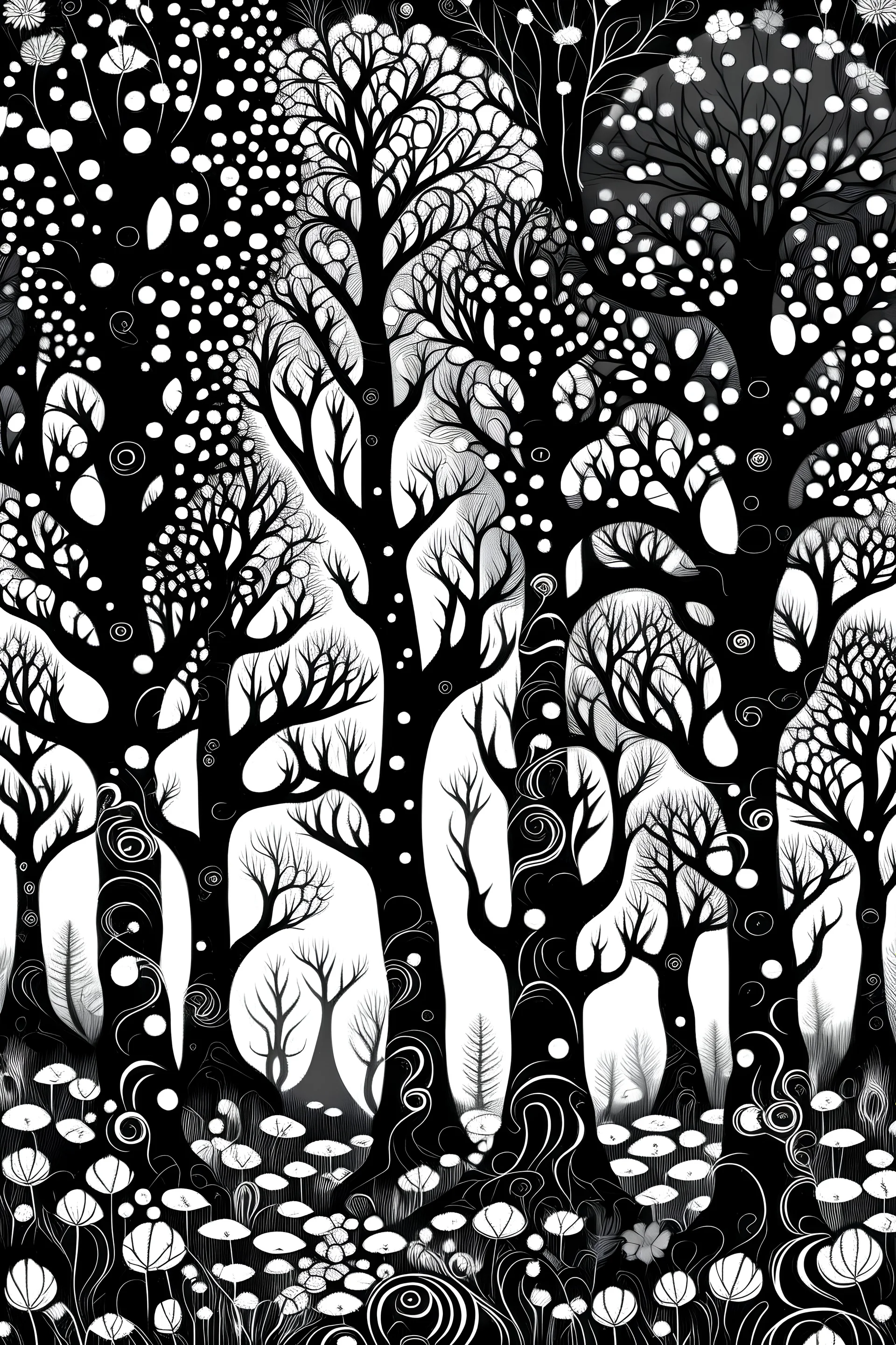 black and white fairy trees