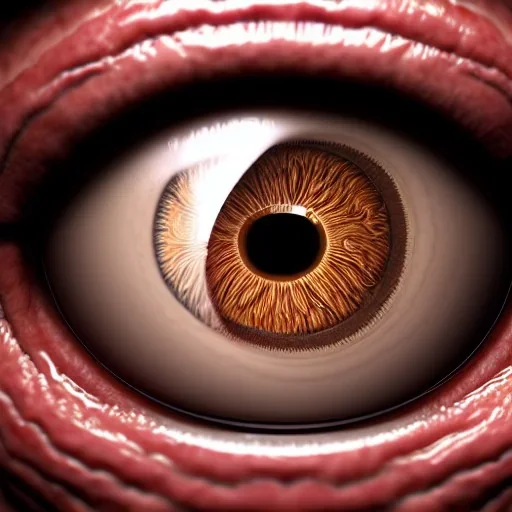 close-up portrait of human eye and open mouth inside of eye, ultra-realistic, intricate, 8k resolution, high-quality, fine-detail, digital art, detailed matte, volumetric lighting, dynamic lighting, photorealistic, 3d octane render, illustration,