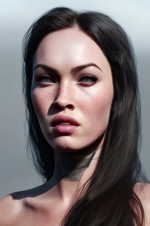 Megan Fox portrait, dark foggy city, 8k resolution, high-quality, fine-detail, digital art, detailed matte, volumetric lighting, dynamic lighting, photorealistic