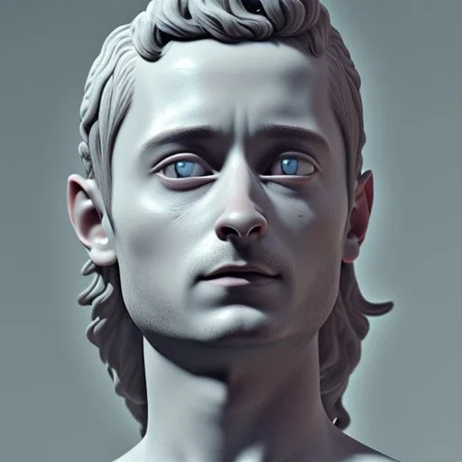 White Statue Elijah wood, Rome style sculpture, full body, hyper realistic, 8k,