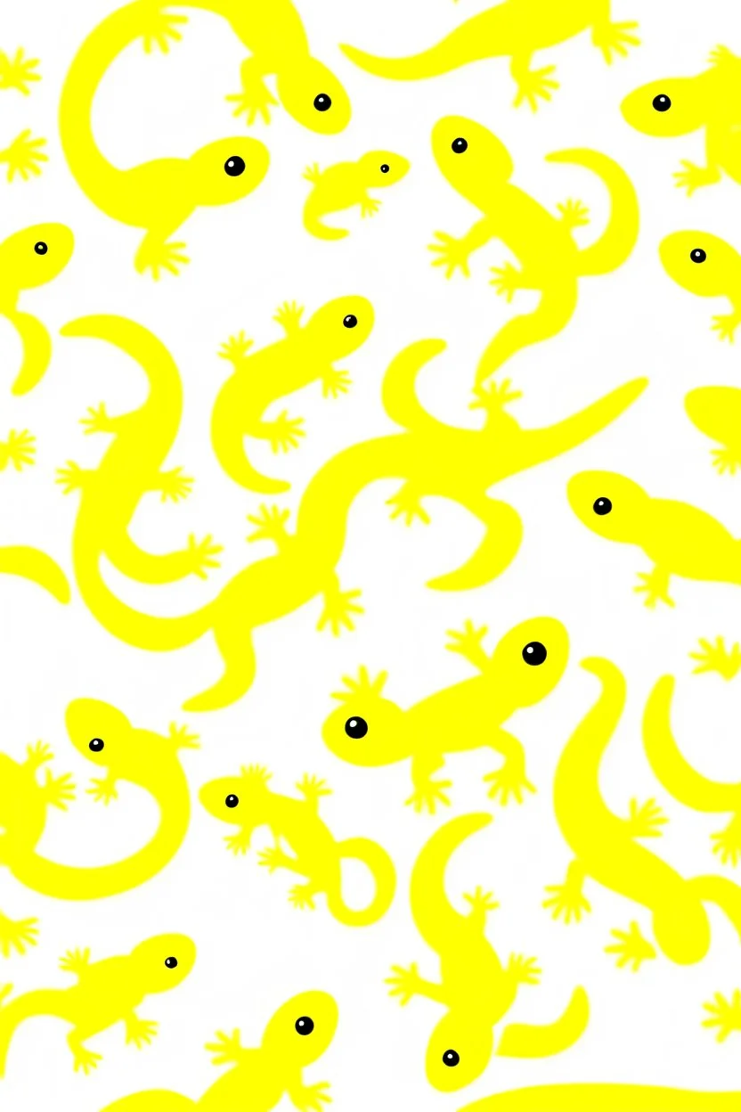 Lots of little tiny cute cartoon newts on a golden background