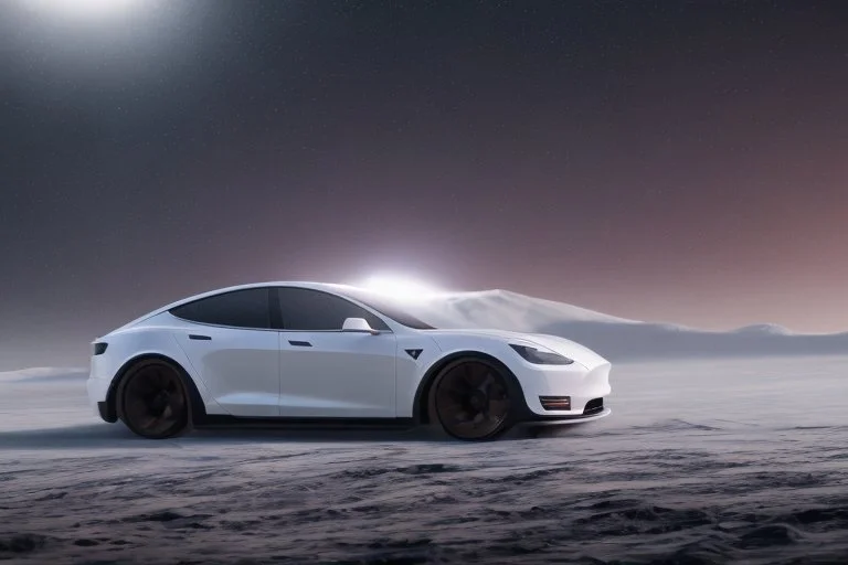 A Tesla 'Model Y' is drifting at top speed, on the planet 'Hoth'. CINEMATIC. WIDE ANGLE LENS. PHOTO REAL.