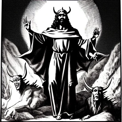 Devil demon satan king knights war code prophecy black and white jesus