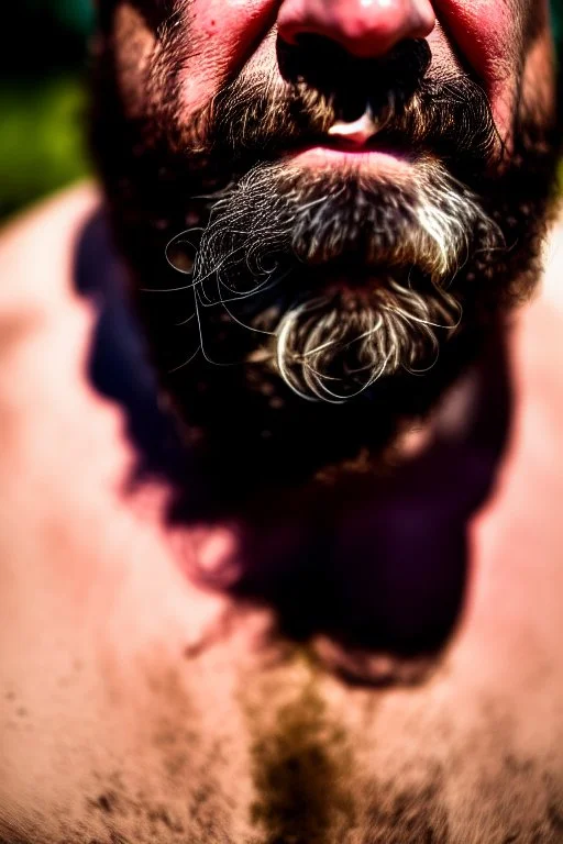 close up photography, dirty burly chubby Italian strong 48 years old homeless man, spitting milk from open mouth, dripping on the beard, with dirty tank top, emotional eyes, manly chest, photo, Canon EOS, lens 35mm, natural lights, 8K, in the morning