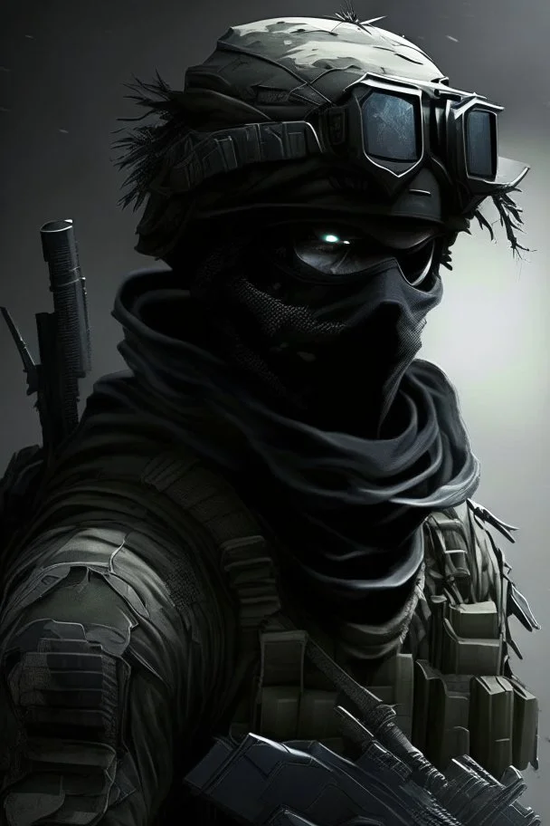 A soldier in the game modern warfare, he wears a solid black creepy helmet that covers his face. He is a sniper, but can also run point. His call sign is Wraith.