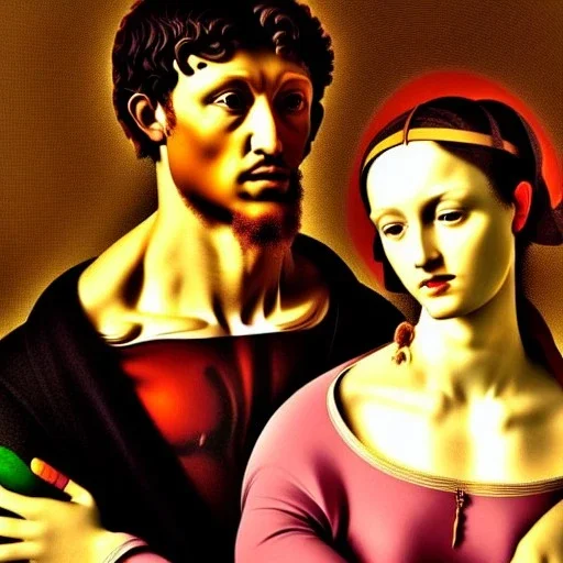 portrait of a male and a beatiful female Michelangelo style