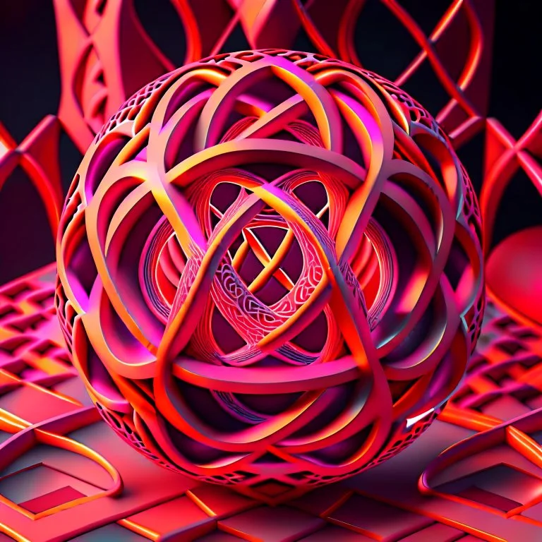 Optical Illusion, infinity symbol, pink orange red, geometric Pattern render, HD, 3D , Unreal engine, solids, intricated details, vibrant colors, Unreal Engine, octane render, 8K