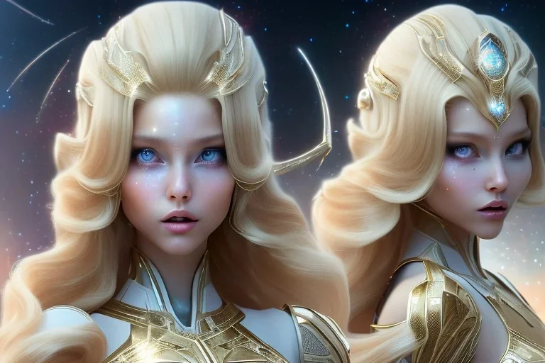  beautiful cosmic woman, long blond hair, nice smiling, magic glamour make up, delicate colors, beautiful glamour galactique dress, ultra sharp focus, 8k, unreal engine 5, extremely sharp detail, light effect, soft light atmosphere of a spaceship, smooth, full of details, face in front, complete vision of face and hair and body