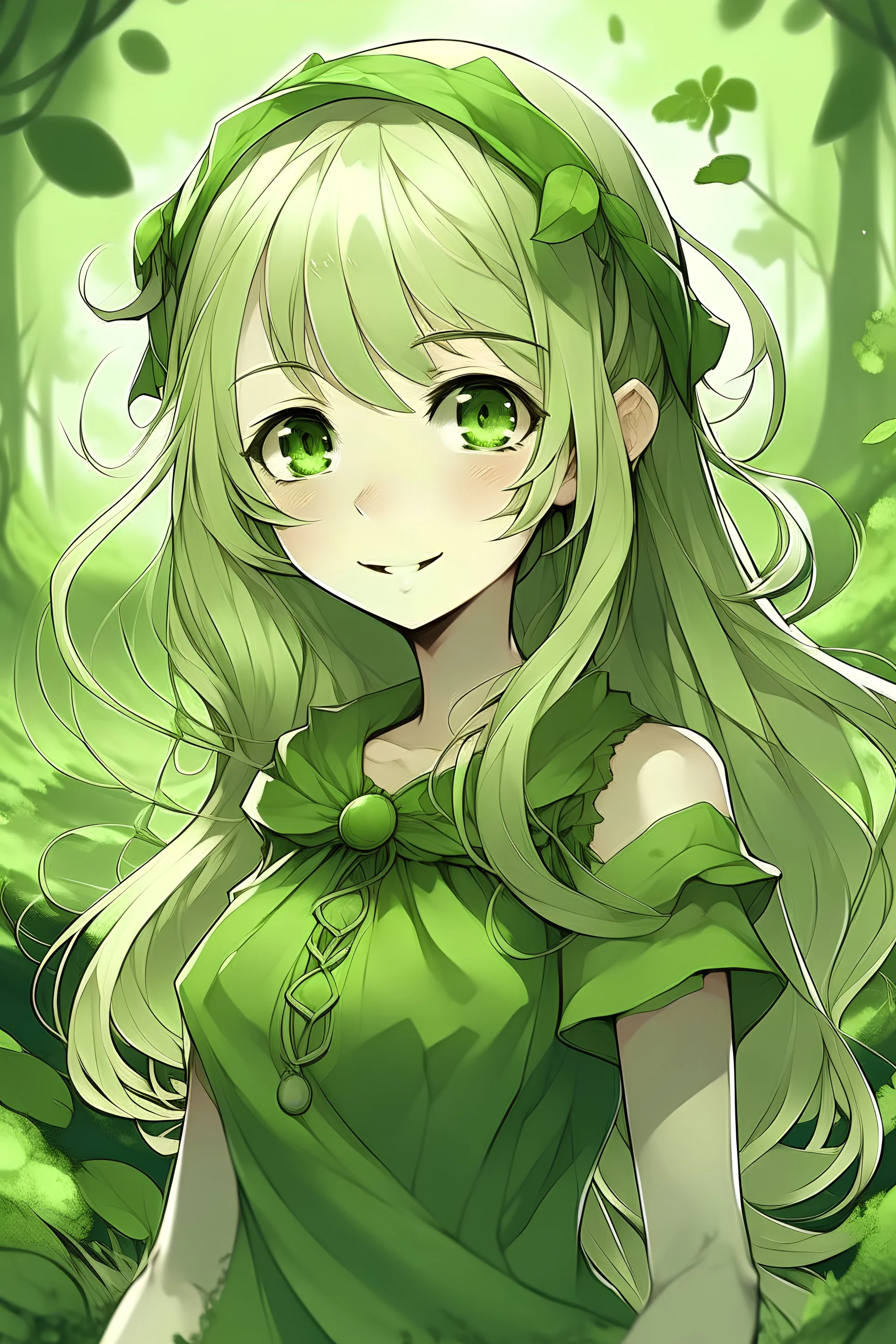 Moss green anime girl