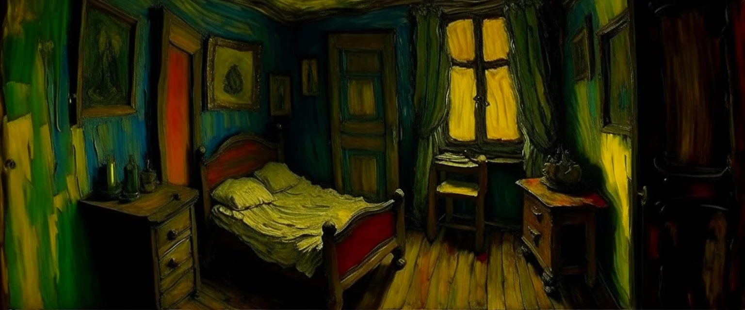 A tricky room with dark magic painted by Vincent van Gogh