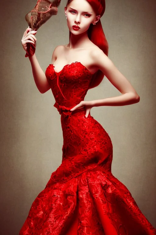 Adorable woman in red gown