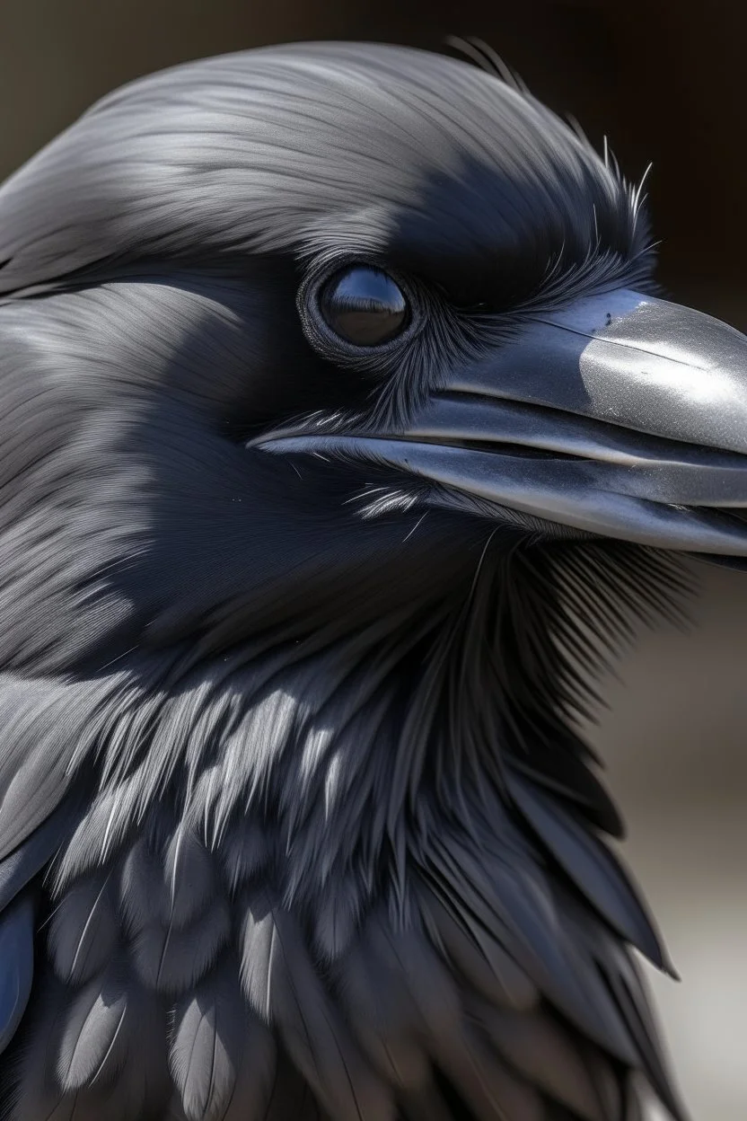 A crow black and gray feathers uncovered head