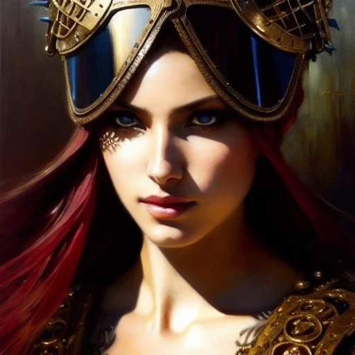 portrait beautifull face girl medieval metal armor balanciaga fashion clothe painting by gaston bussiere, greg rutkowski, yoji shinkawa, yoshitaka amano, tsutomu nihei, donato giancola, tim hildebrandt, oil on canvas, trending on artstation, featured on pixiv, cinematic composition, extreme detail