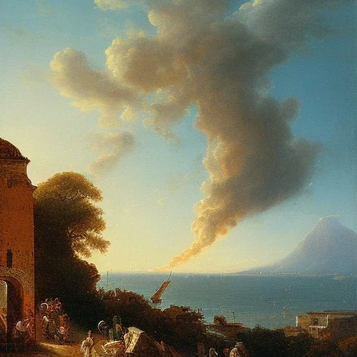 oil on canvas landscape of Sorrento with view of sea and Vesuvius erupting style SCHOOL OF NAPLES SECOND HALF OF THE XIX CENTURY Micco Spadaro art