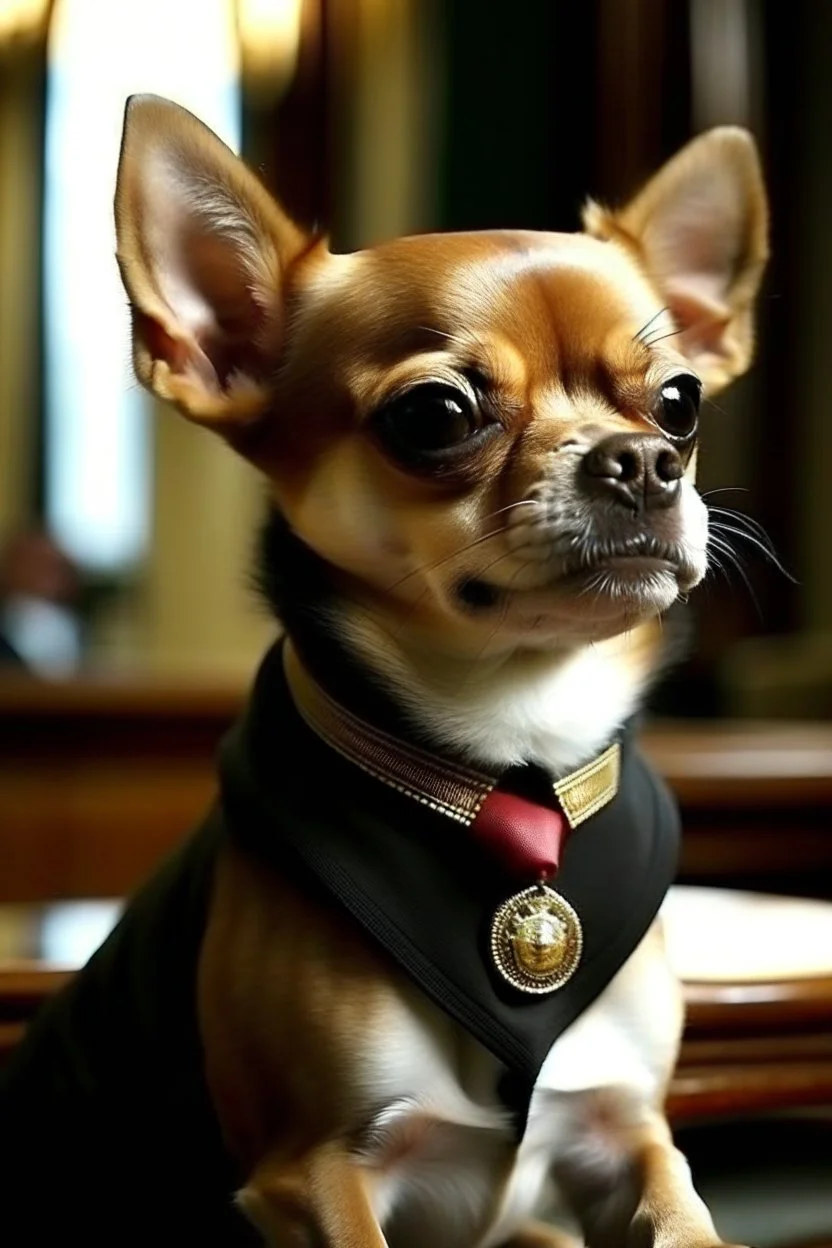 picture of a extremally strong chiwawa dog being the president of Mexico