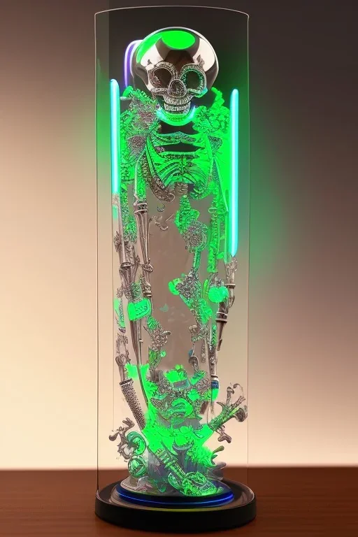 Futuristic Neon crystal skeleton samurai smoke glass