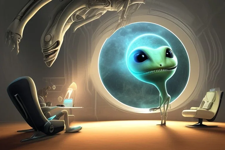 alien sitting on a couch on earth watching television