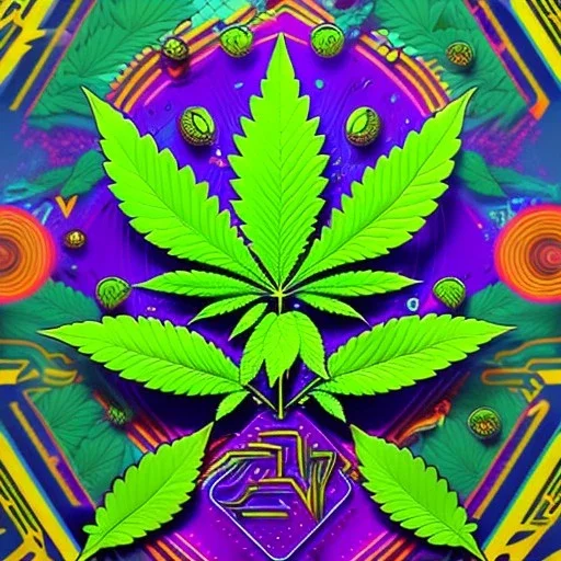 Marijuana, pattern, splash color, bright colors, neon, Psychedelic, detail, 8k, bright light, surreal, flat