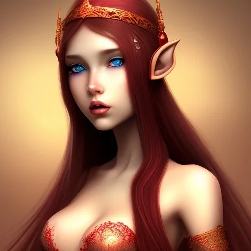 half-elf girl teen red medium wavy hair