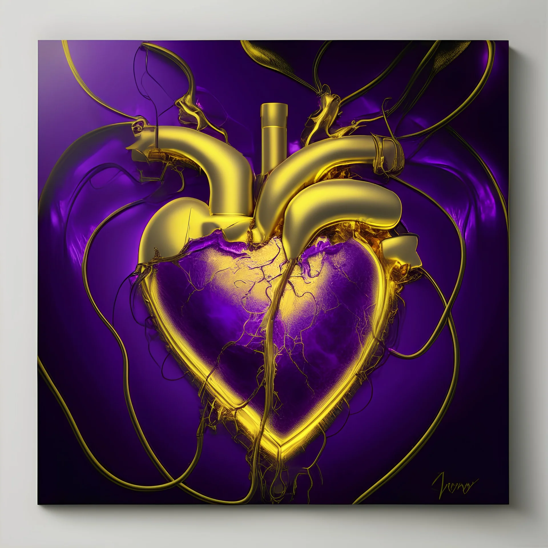 electric heart in purple and golden tapestry