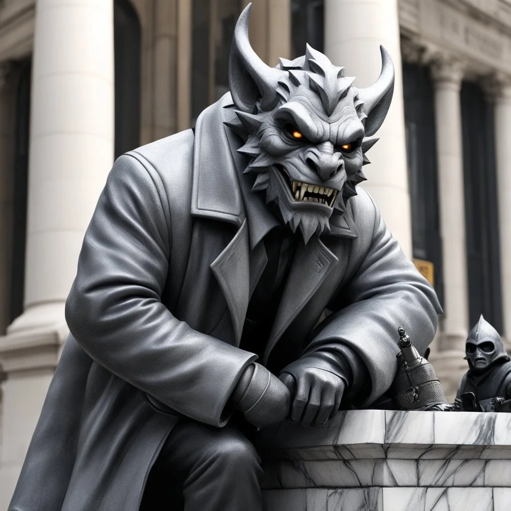 A man in an unremarkable gray jacket scales the marble face of Central Trust Bank. His mask is a grotesque gargoyle, snarling like living stone under the streetlights. Duffel bags hang heavy at his side, burdened with tools of intrusion. A glimpse beneath his coat reveals the cold gleam of a firearm.