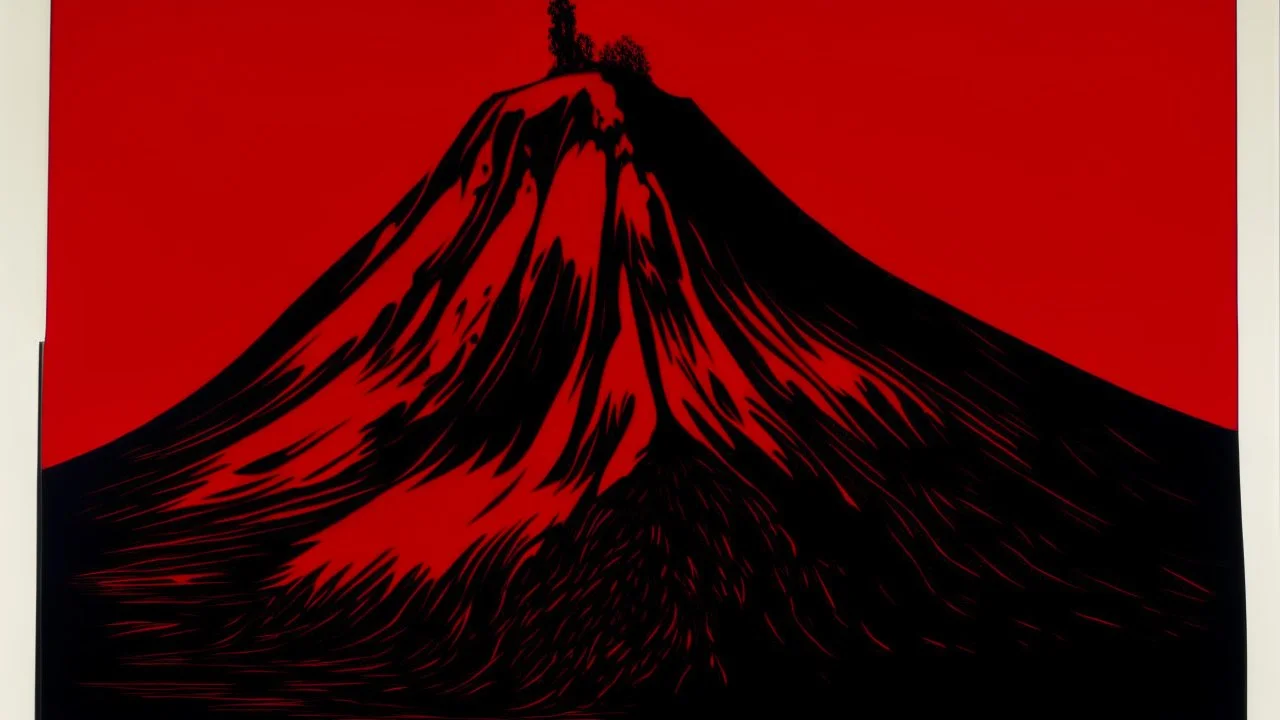 A dark red hot pepper shaped volcano painted by Andy Warhol