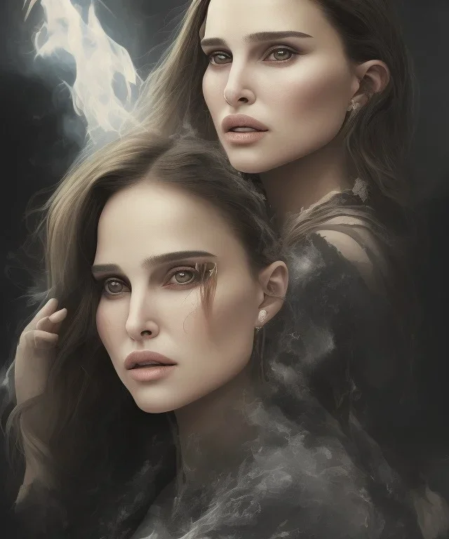 portrait Natalie Portman with fire