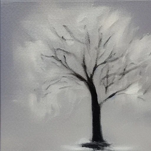 tiny oil painting of tree in white fog, plain white background, solid white background, tiny white canvas, tiny white frame, plain white wall, melancholy, tender, moody, vintage, delicate arrangement, beautiful composition, etsy, aesthetic layout, plain solid white background