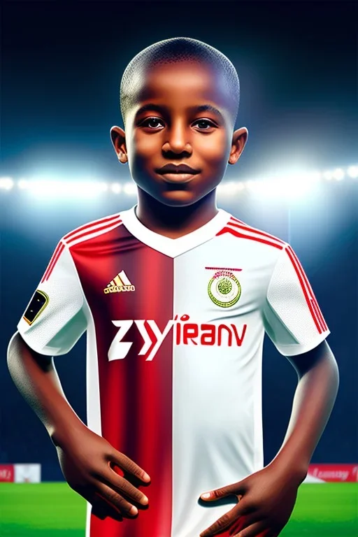  the Egyptian soccer player Shikabala as a child 3 years old ,baby face,He is wearing a Zamalek Club T-shirt,Zamalek Club logo on the T-shirt , portrait, fantasy setting, ethereal, soft lighting