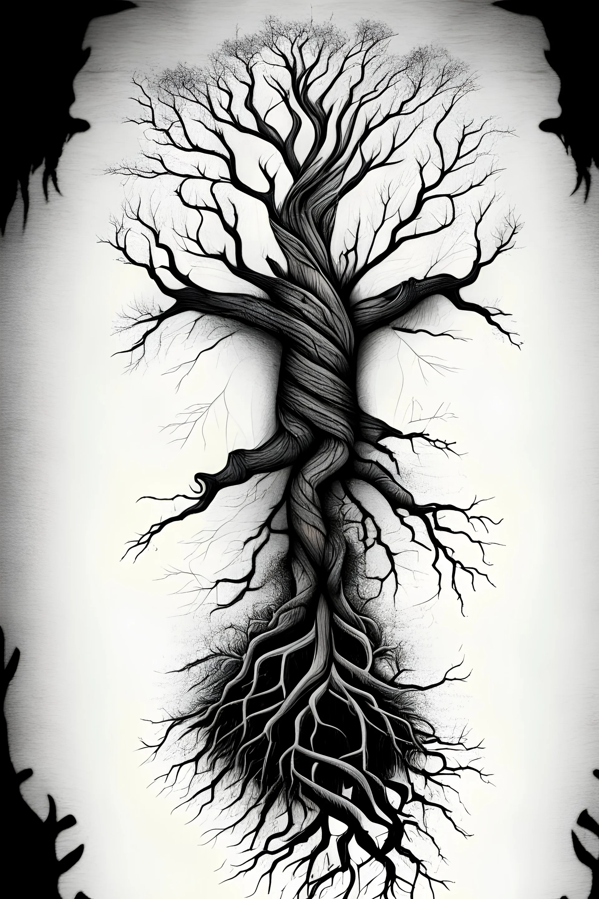 tree roots tattoo sleeve design