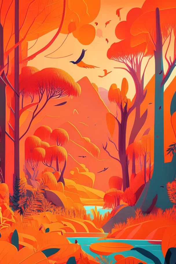 background of a nature scene, illustrator, vibrant orange colours