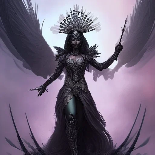 black woman queen of crows feather throne