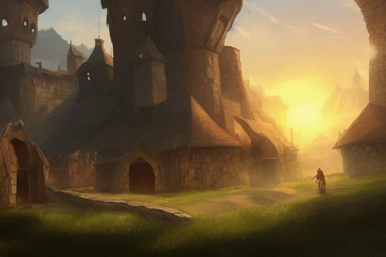 a rough medieval settlement, iron ,iron, iron, fantasy, d&d, concept art, sharp focus, trending on artstation, digital painting, midday, sunny, beautiful