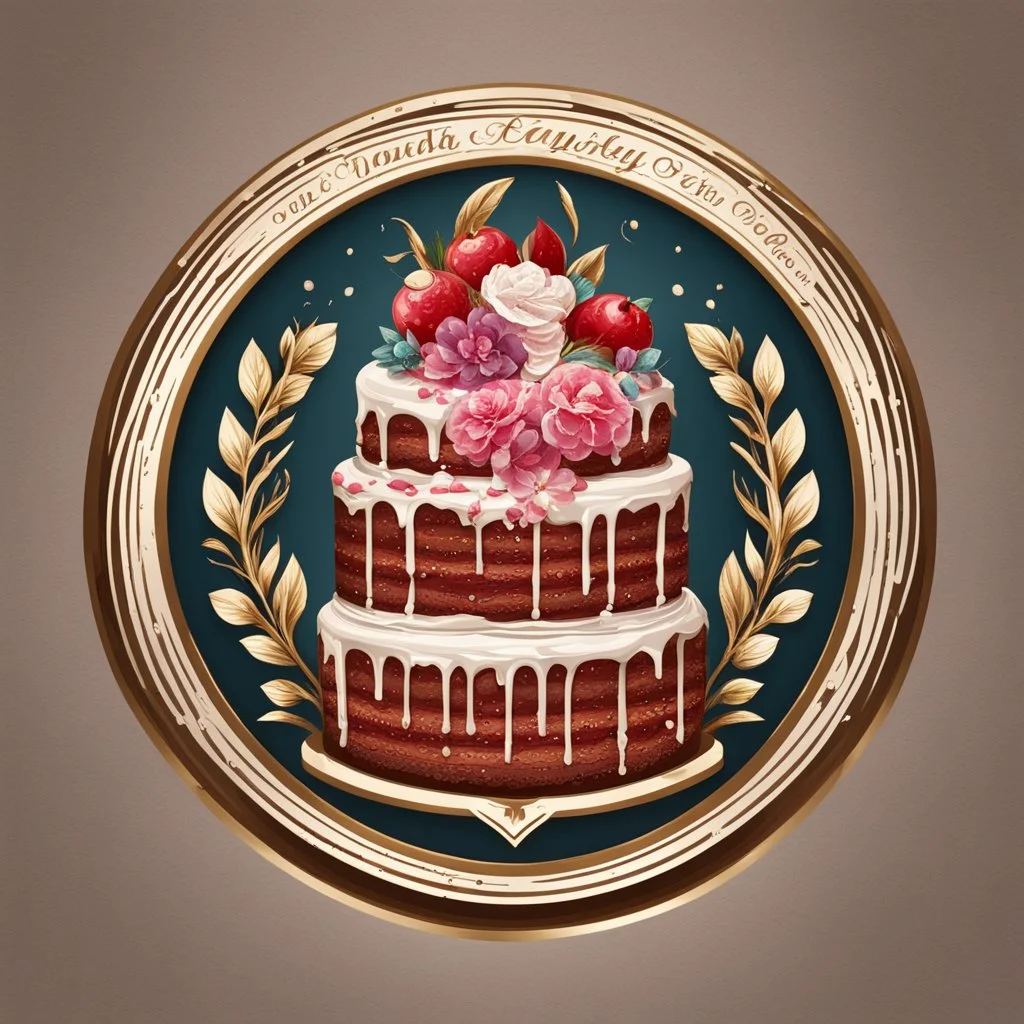 detailed decorated round logo with a cake