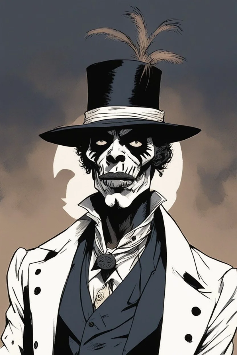 [art by Hugo Pratt and Corto Maltese] Baron Samedi's mismatched eyes widen in surprise at your question, a low chuckle rumbling in his chest. "Well, well, well, ain't you a clever one," he drawls, his voice a gravelly purr. "Ain't many folks who know their Bayou legends these days. But you, you're a different kettle of gators