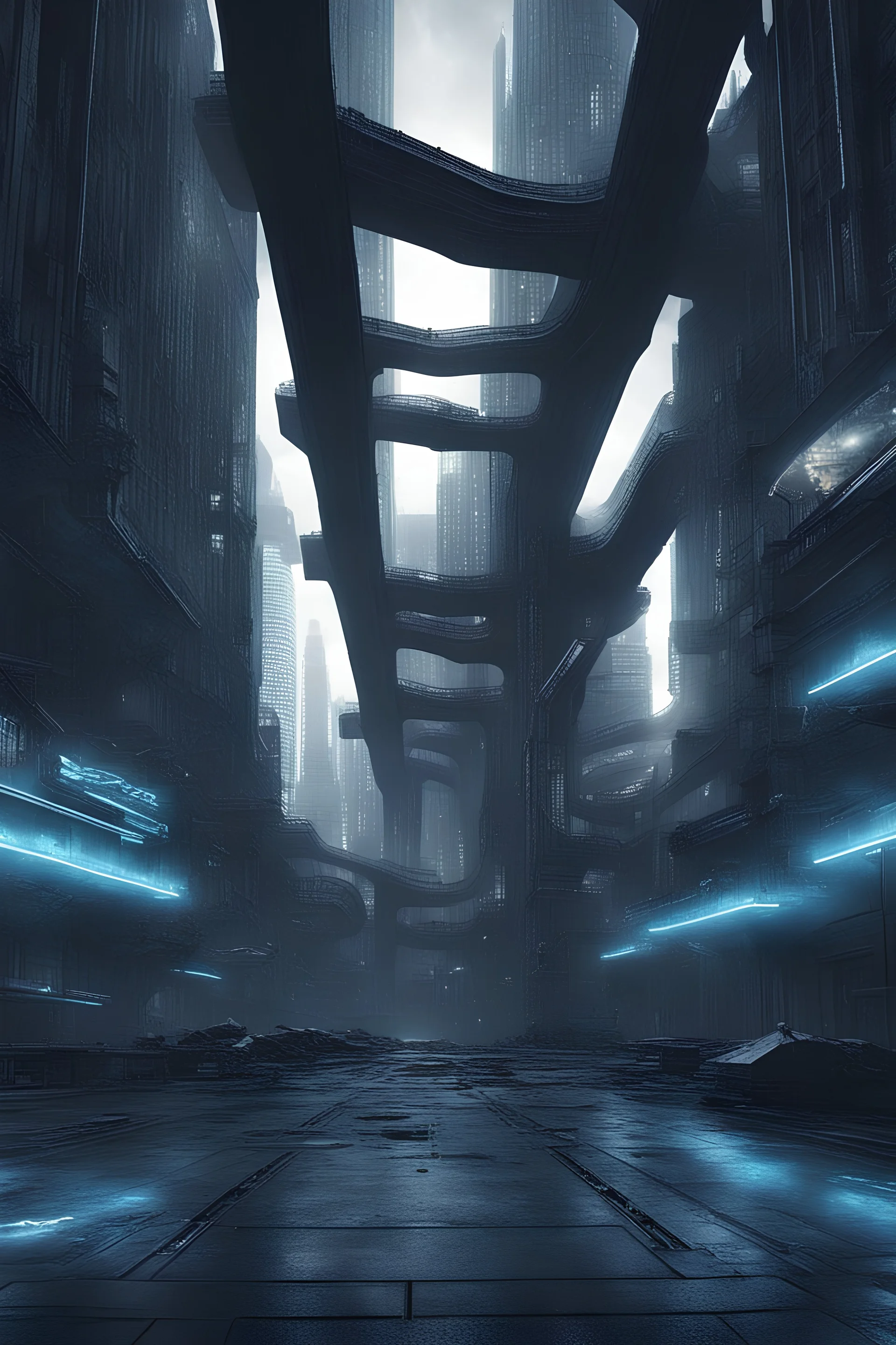 city Katowice in science fiction scene like cyberpunk ultra