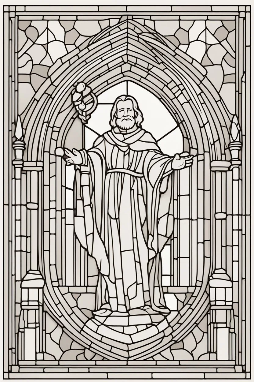 kids coloring page, stained glass church window, cartoon style, thick lines, low detail, no shading