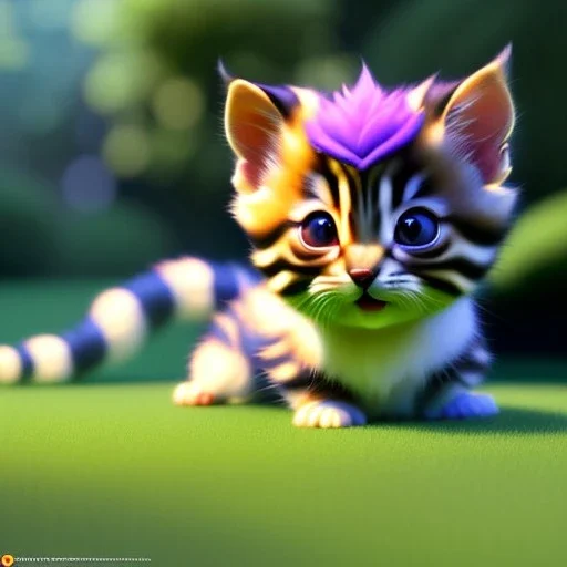 pixar style, volumetric garden environment and background, realistic painting of a cute munchkin bengal kitten laying on the ground, looking excited, detailed digital painting, extreme dense and fine fur, anime, ornate, colour-washed colors, elegant, small minutiae, tiny features, particulars, centered, smooth, sharp focus, renderman gofur render, 8k, uhd, detailed eyes, realistic shaded volumetric lighting, sunlight caustics, backlight, centered camera view