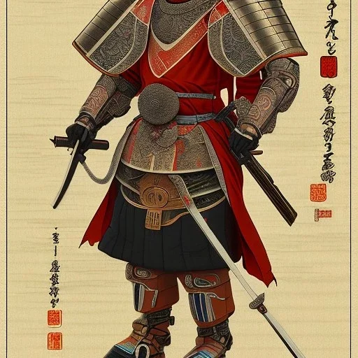 Ukiyo-e Style , Male Samuri in armour