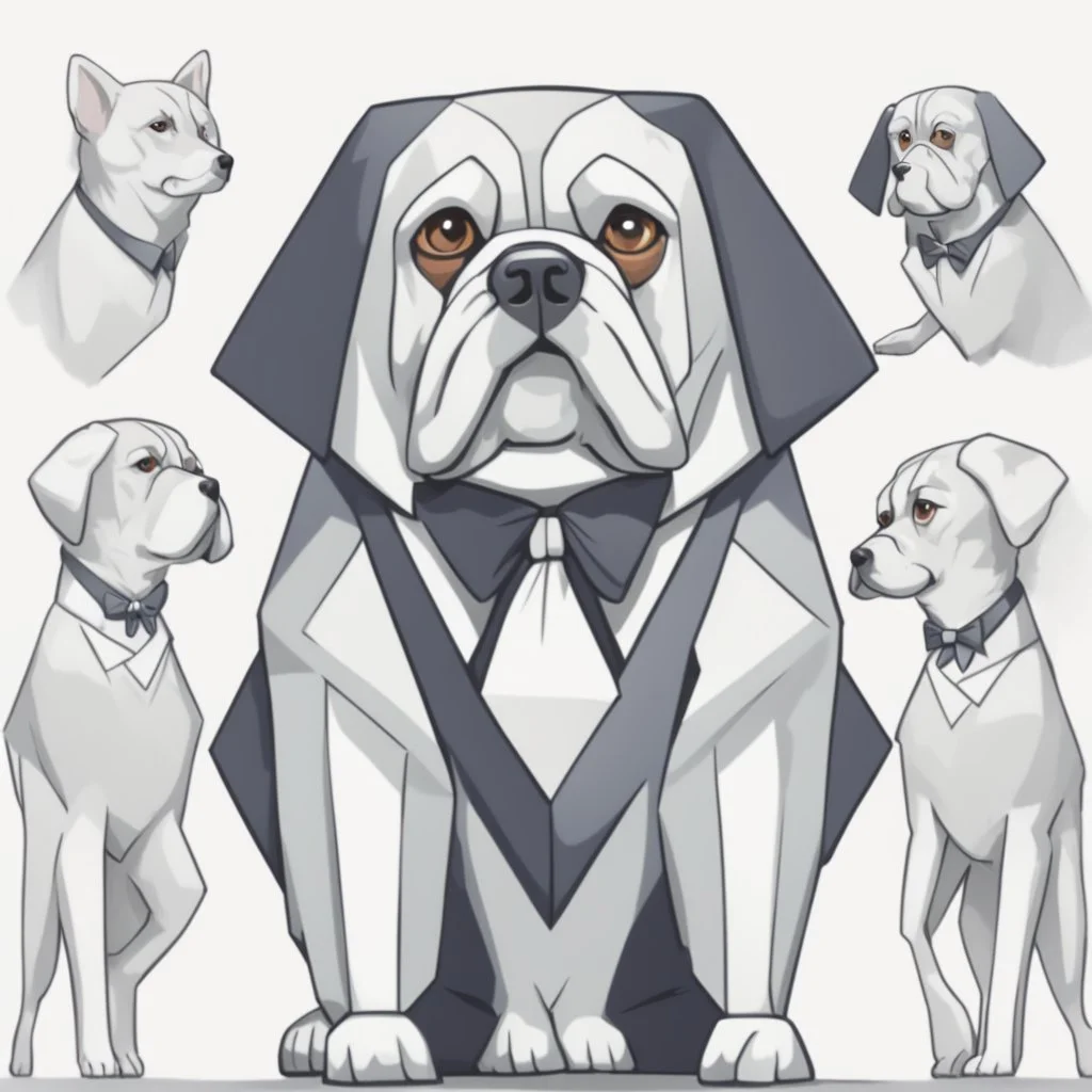 make one realistic business dog that is made of shapes and has a suit on looks a little like crystals with arms mindst 2048 x 1152 pixels og højst 6 MB