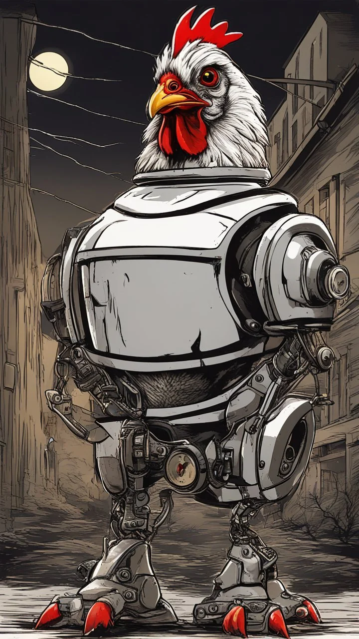a chicken robot as a poster from a halloween horror movie, high detail