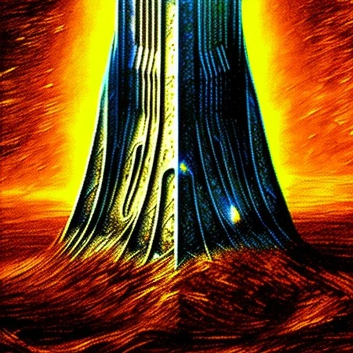 Dibujo Épico De la torre de sauron señor de los anillos estilo Van Gogh 4k